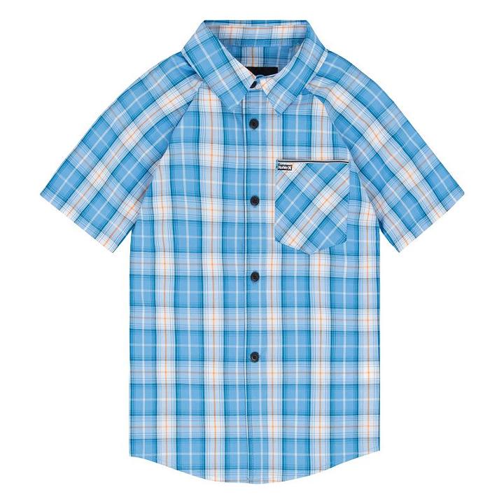 Boys 4-7 Hurley Raglan Short Sleeve Woven Plaid Shirt, Boy's, Size: 7, Light Blue