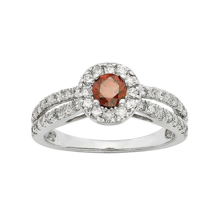 Igl Certified Red & White Diamond Halo Engagement Ring In 14k White Gold (1 Carat T.w.), Women's, Size: 6.50