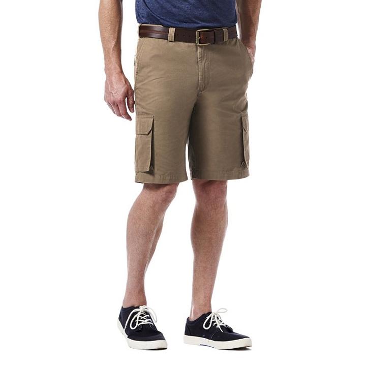 Men's Haggar Micro Sand Classic-fit Expandable Waistband Canvas Cargo Shorts, Size: 42, Beig/green (beig/khaki)