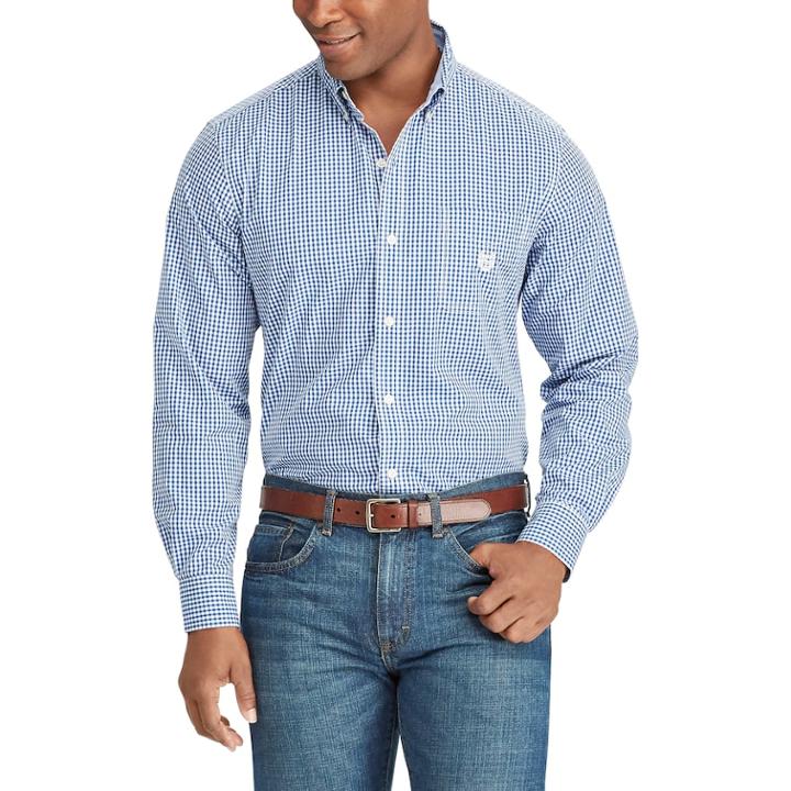 Men's Chaps Classic-fit Gingham Easy-care Button-down Shirt, Size: Large, Blue