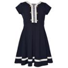 Girls 7-16 Bonnie Jean Nautical Striped Inset Poplin Dress, Girl's, Size: 7, Blue (navy)