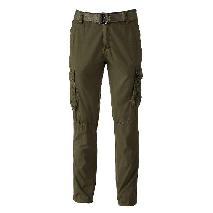 Men's Xray Slim-fit Twill Belted Cargo Pants, Size: 32, Green