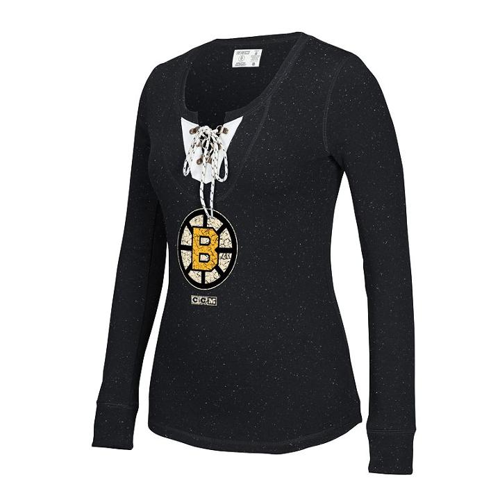 Women's Ccm Boston Bruins Lace-up Henley Tee, Size: Xxl, Multicolor