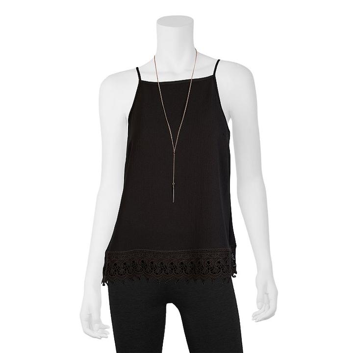 Juniors' Iz Byer California Crochet Hem Necklace Tank, Teens, Size: Large, Black