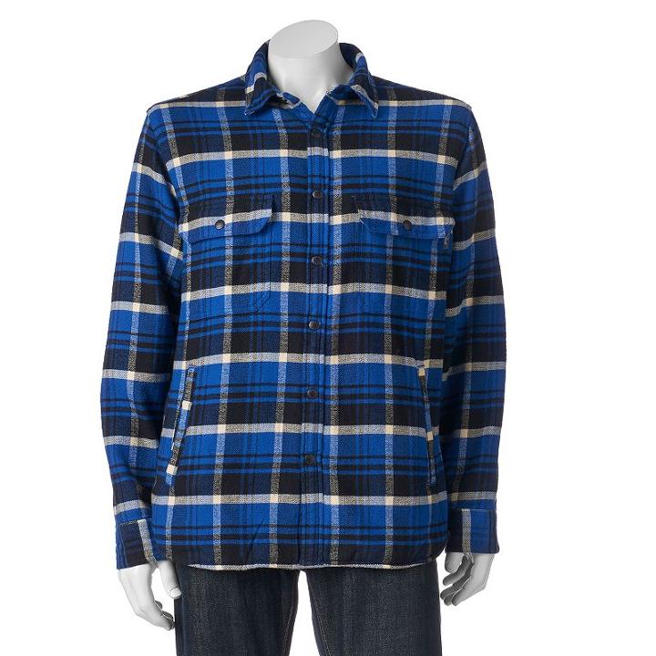 Men's Woolrich Oxbow Plaid Flannel Shirt Jacket, Size: Medium, Dark Blue
