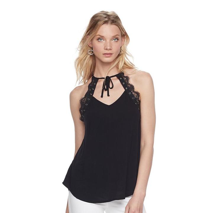 Women's Rock & Republic&reg; Lace Trim Tank, Size: Large, Black