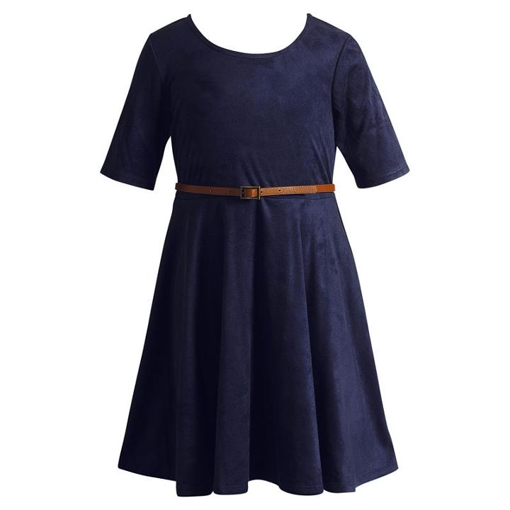 Youngland, Girls 4-6x Faux-suede Knit Dress With Faux-leather Belt, Girl's, Size: 6x, Blue (navy)