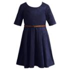 Youngland, Girls 4-6x Faux-suede Knit Dress With Faux-leather Belt, Girl's, Size: 6x, Blue (navy)