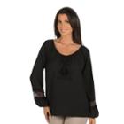 Women's Harve Benard Lace-trim Peasant Top, Size: Large, Black