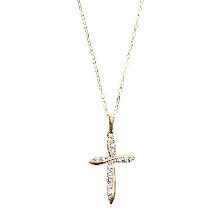10k Gold Cubic Zirconia Cross Pendant Necklace, Women's, Size: 18, White