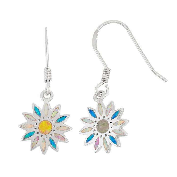 Sterling Silver Lab-created Opal Daisy Drop Earrings, Women's, Multicolor
