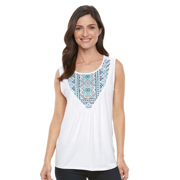 Women's Croft & Barrow&reg; Embroidered-bib Tank, Size: Xxl, White