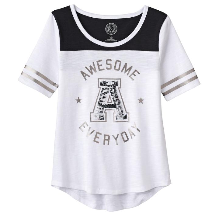Girls Plus Size So&reg; Sequin Graphic Varsity Tee, Size: 18 1/2, White