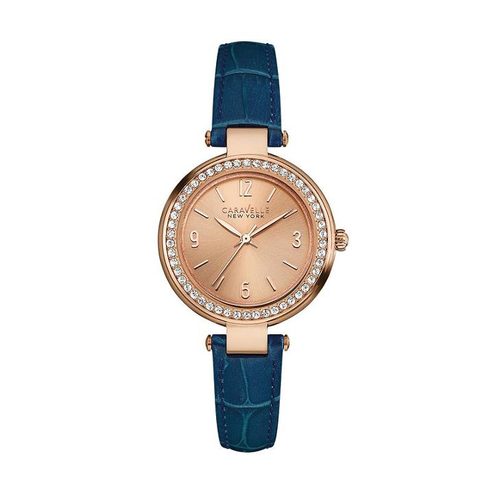 Caravelle New York By Bulova Women's Crystal Leather Watch - 44l178, Blue