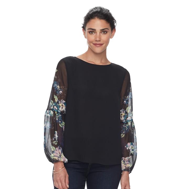 Petite Apt. 9&reg; Balloon-sleeve Peasant Top, Women's, Size: S Petite, Black