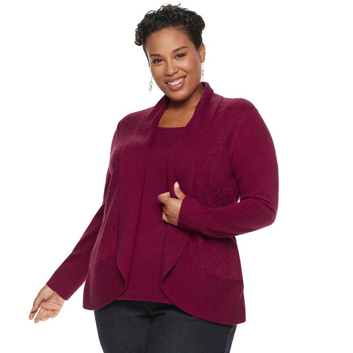 Plus Size Napa Valley Mock-layer Top, Women's, Size: 2xl, Dark Red