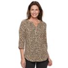 Women's Croft & Barrow&reg; Smocked Printed Top, Size: Medium, Brown