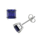 10k White Gold Lab-created Sapphire Square Stud Earrings, Women's, Blue