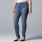 Plus Size Simpy Vera Vera Wang Embroidery Midrise Skinny Jeans, Women's, Size: 18 W, Dark Blue
