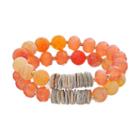 Peach Bead & Composite Shell Disc Stretch Bracelet Set, Women's, Pink Other