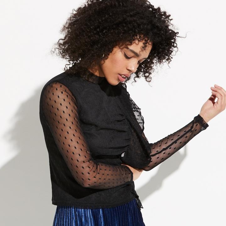 K/lab Dot Mesh Long Sleeve Top, Teens, Size: Xl, Black