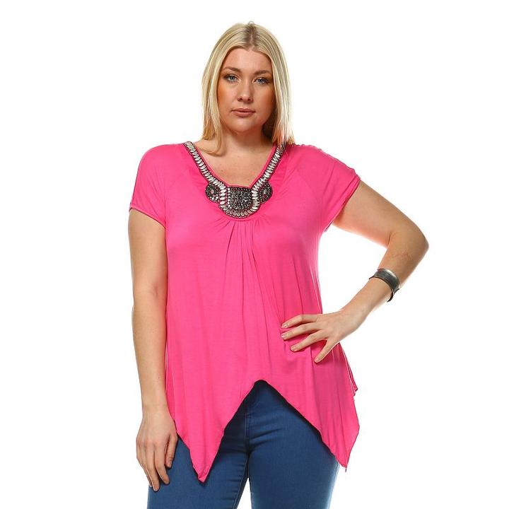 Plus Size White Mark Embellished Asymmetrical Tunic, Women's, Size: 2xl, Purple Oth