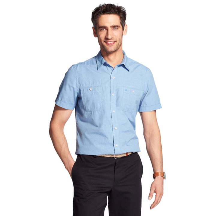 Men's Izod Cool Fx Breeze Classic-fit Textured Woven Casual Button-down Shirt, Size: Xl, Light Blue