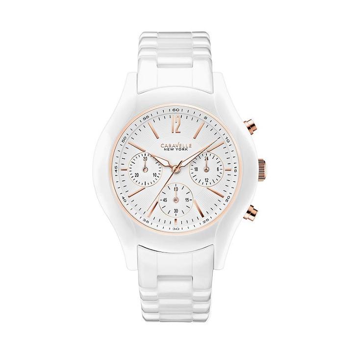 Caravelle New York By Bulova Women's Ceramic Chronograph Watch - 45l144, White