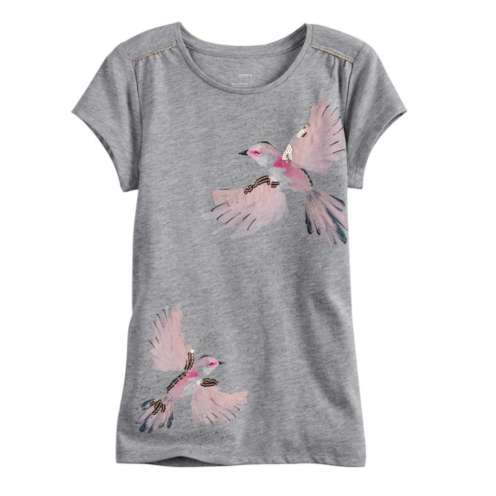 Girls 4-12 Sonoma Goods For Life&trade; Shirred-shoulder Graphic Tee, Size: 8, Light Grey