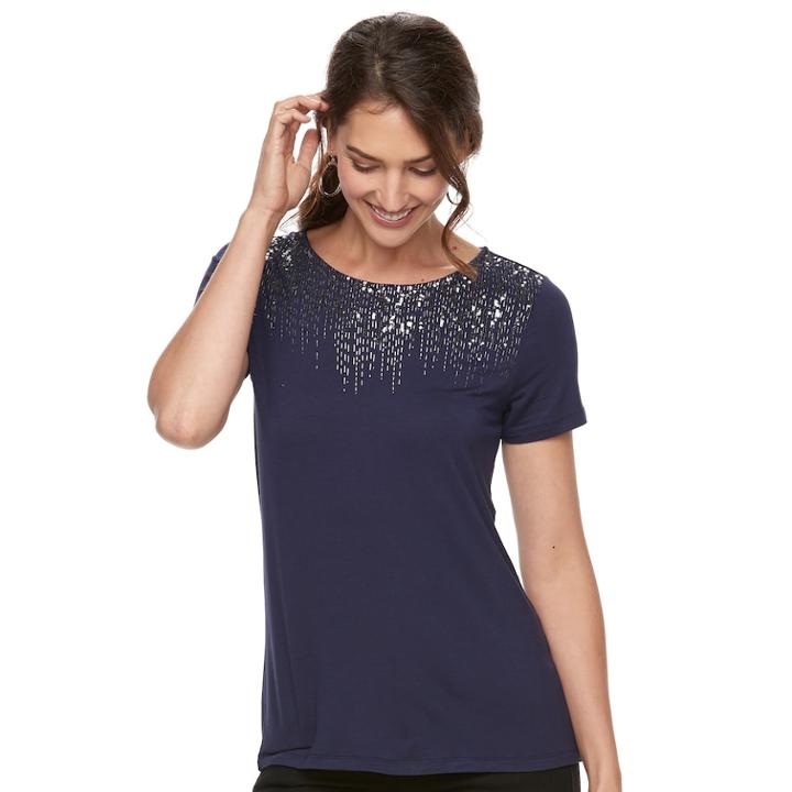 Women's Apt. 9&reg; Embellished Tee, Size: Large, Dark Blue