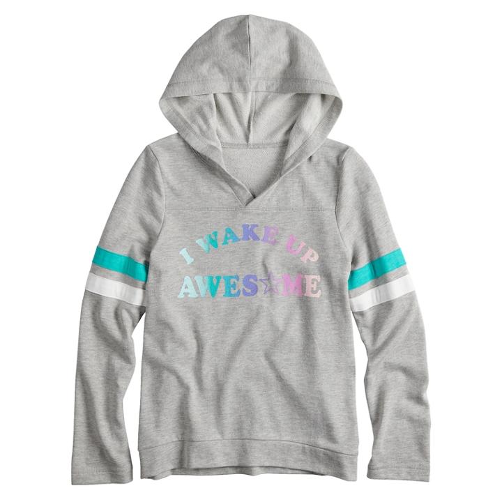 Girls' 7-16 So&reg; Varsity Graphic Hooded Sweatshirt, Size: 16, Light Grey