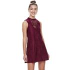 Juniors' Three Pink Hearts Illusion Mockneck Shift Dress, Teens, Size: Small, Red