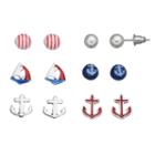 Anchor & Sailboat Nickel Free Stud Earring Set, Women's, Multicolor