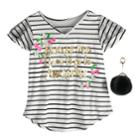 Girls 7-16 Self Esteem Striped Top With Pom Keychain, Size: Small, White