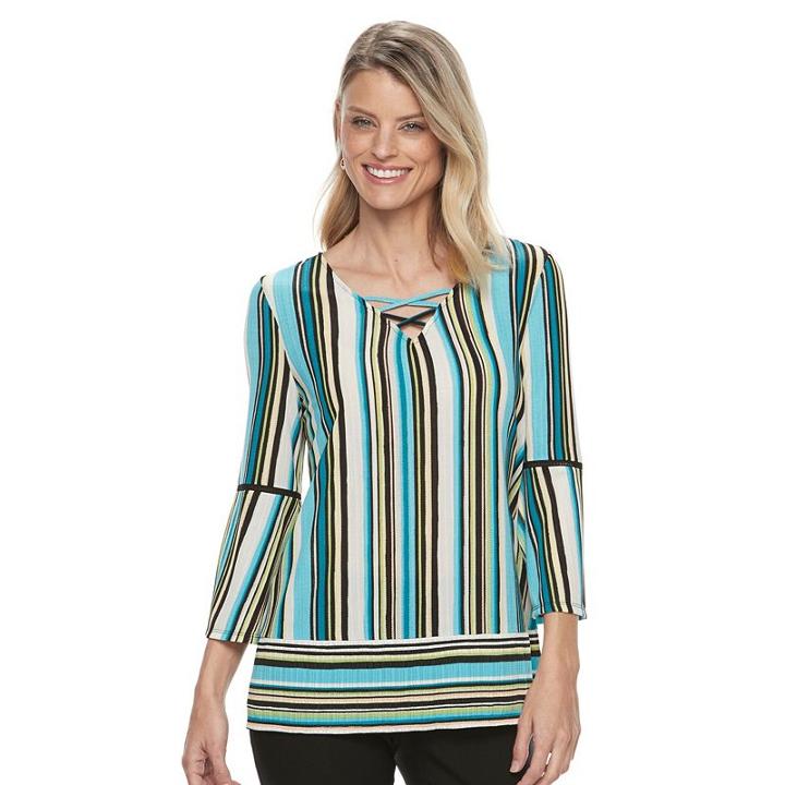 Petite Dana Buchman Bell Sleeve Top, Women's, Size: L Petite, Turquoise/blue (turq/aqua)