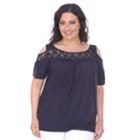 Plus Size White Mark Lace Cold-shoulder Top, Women's, Size: 3xl, Blue (navy)