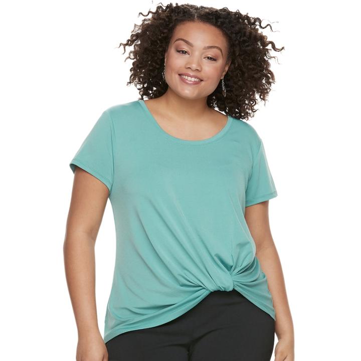 Juniors' Plus Size Candie's&reg; Knot-front Crepe Top, Teens, Size: 1xl, Turquoise/blue (turq/aqua)