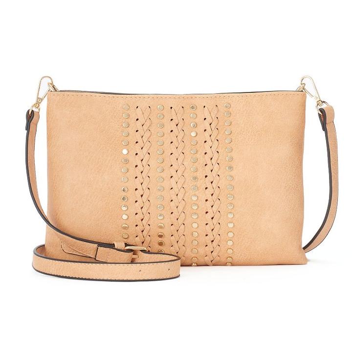 Kiss Me Couture Stitched & Studded Crossbody Bag, Women's, Brown