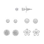 Apt. 9&reg; Cubic Zirconia Flower, Disc & Ball Stud Earring Set, Women's, Silver
