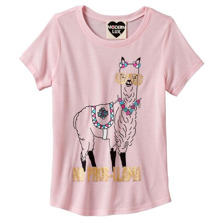 Girls 7-16 No Prob-llama Llama Foil Graphic Tee, Girl's, Size: Medium, Light Pink