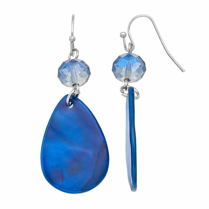 Blue Composite Shell Nickel Free Teardrop Earrings, Women's