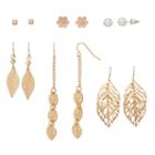 Leaf Drop & Flower Stud Nickel Free Earring Set, Women's, Gold
