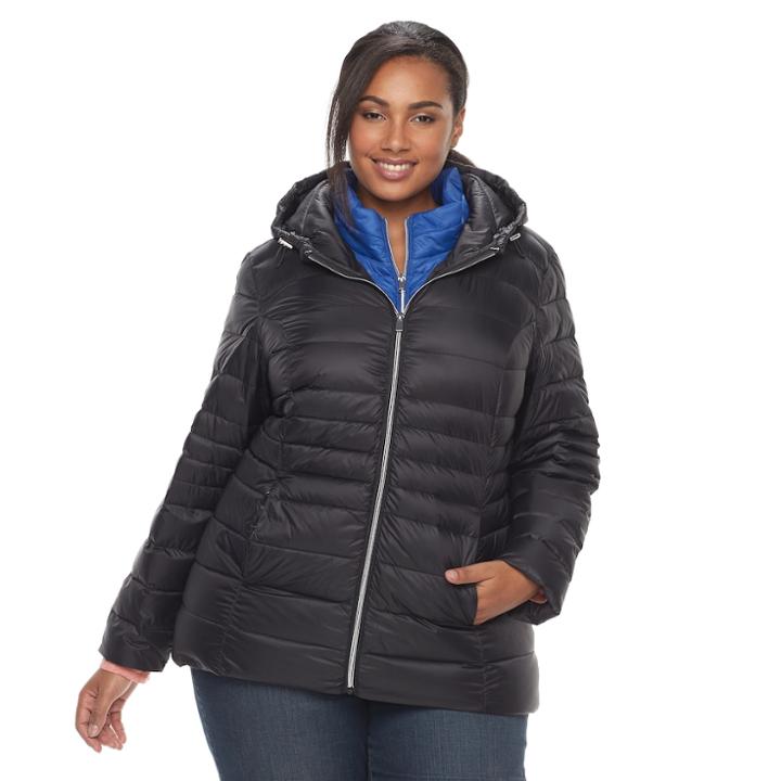 Plus Size D.e.t.a.i.l.s Down Vest & Jacket Set, Women's, Size: 3xl, Black