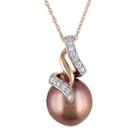 10k Rose Gold Dyed Tahitian Cultured Pearl & 1/10 Carat T.w. Diamond Twist Pendant Necklace, Women's, Size: 17, Brown