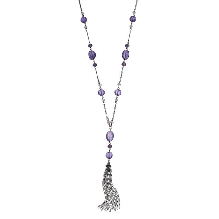 Beaded Tassel Chain Necklace, Women's, Purple