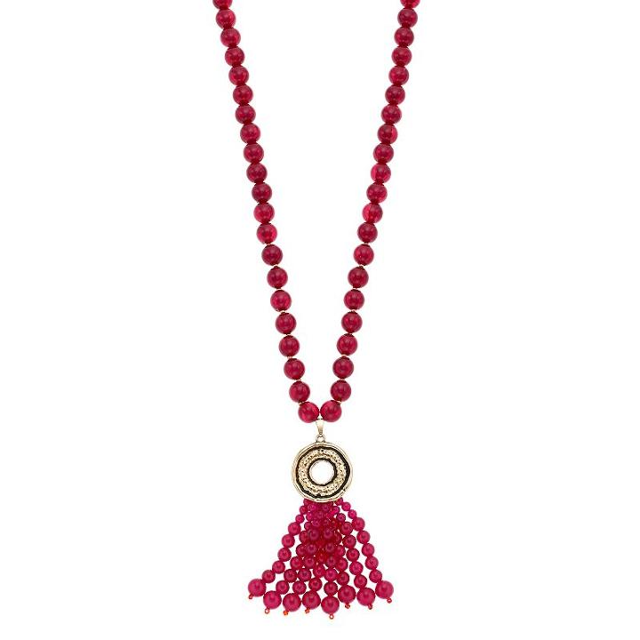 Dana Buchman Swirl Bead Tasseled Necklace, Women's, Dark Red