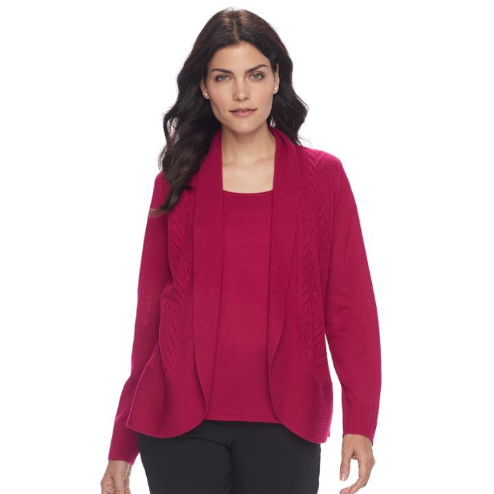 Petite Napa Valley Mock-layer Pointelle Sweater, Women's, Size: S Petite, Brt Red