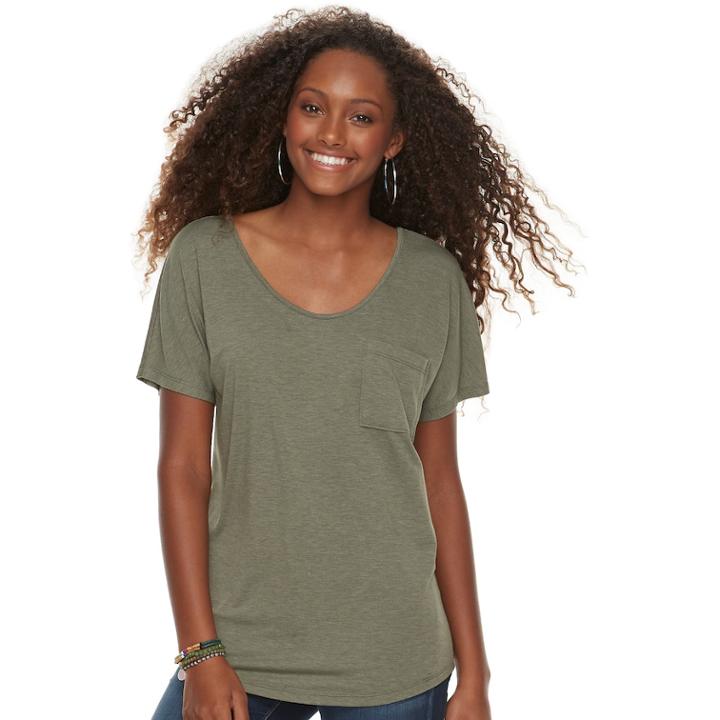 Juniors' So&reg; Cross Back Short Sleeve Tee, Teens, Size: Xs, Med Green
