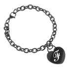 Sweet Sentiments Stainless Steel Black Ion-plated Initial Heart Charm Bracelet, Size: 7.5
