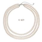 Simulated Pearl Multi Strand Necklace & Stud Earring Set, Women's, Multicolor